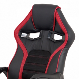 Kancelářská židle, potah černá ekokůže, černá a červená látka MESH, černý plastový kříž, houpací mechanismus KA-G406 RED