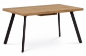 Jídelní stůl 140+40x85x76 cm, MDF deska, 3D dekor dub, kovové nohy, antracitový matný lak AT-1120 OAK