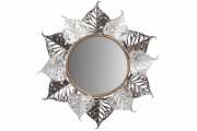 Zrcadlo nástěnné kovová dekorace motiv lipových listů FB-1459 