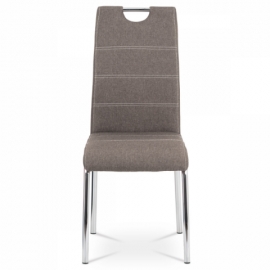 Jídelní židle, potah coffee látka, bílé prošití, kovová 4nohá chromovaná podnož HC-485 COF2