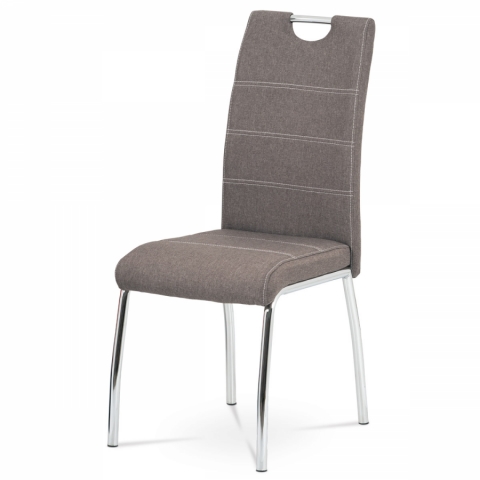 Jídelní židle coffee, bílé prošití, kovová chromovaná podnož, HC-485 COF2 