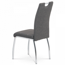 Jídelní židle, potah šedá látka, bílé prošití, kovová 4nohá chromovaná podnož HC-485 GREY2