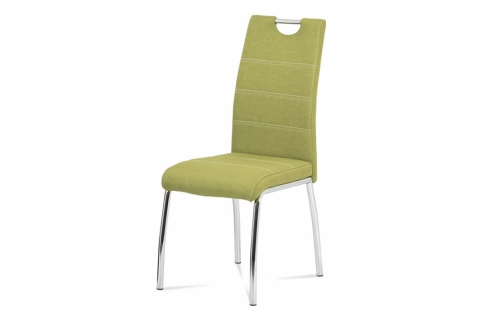 Jídelní židle zelená, bílé prošití, kovová chrom podnož, HC-485 GRN2