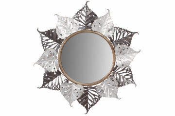 Zrcadlo nástěnné kovová dekorace motiv lipových listů FB-1459 