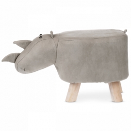 Taburet - nosorožec, potah světle šedá látka v dekoru kůže, masivní nohy z kauču LA2015