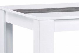 Jídelní stůl 138x80x74 cm, MDF, bílé lamino, dekorační pruh v dekoru beton DT-P140 WT