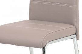 Jídelní židle, potah lanýžová ekokůže, bílé prošití, kovová čtyřnohá chromovaná podnož HC-484 LAN