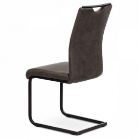 Jídelní židle, šedá látka v dekoru vintage kůže, bílé prošití, kov - černý lak DCL-412 GREY3