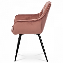 Jídelní židle, starorůžová sametová látka, kovová čtyřnohá podnož, černý matný l DCH-421 PINK4