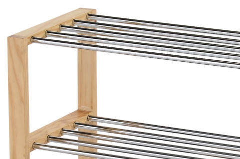 Botník, 4 kovové chromované police, masiv kaučukovník, přírodní odstín a lak, no 83168-14 NAT