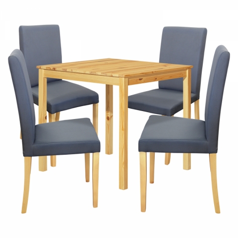 Jídelní set stůl masiv borovice 75x75 + 4 židle šedá světlé nohy 4438