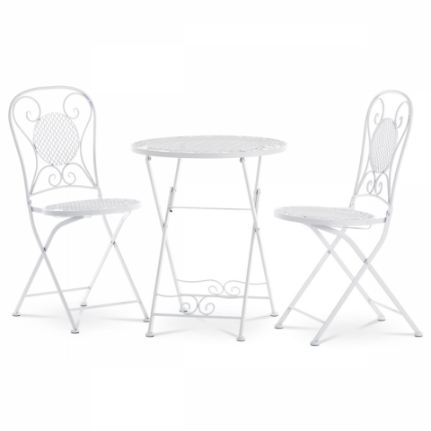 Zahradní set stůl + 2 židle kov, bílý lak JF2236 