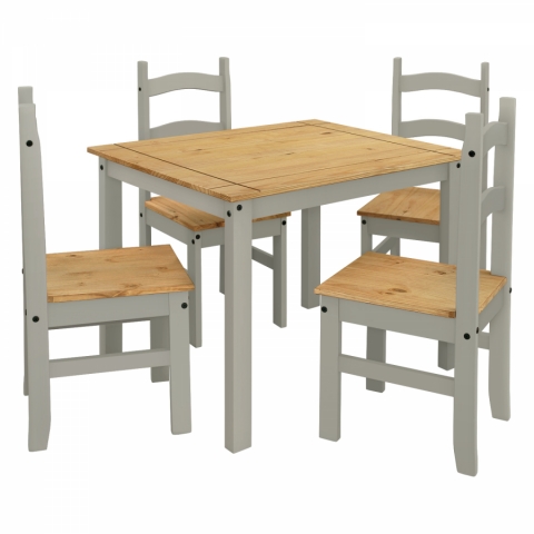 Dřevěný jídelní set stůl 100x80 + 4 židle CORONA 3 šedá 161618s