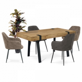Jídelní stůl 160x90x75 cm, MDF deska tl. 10 cm, dekor divoký dub, kov černý lak HT-728 OAK