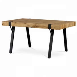 Jídelní stůl 160x90x75 cm, MDF deska tl. 10 cm, dekor divoký dub, kov černý lak HT-728 OAK