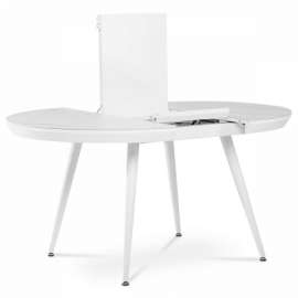 Jídelní stůl 110+40x110 cm, keramická deska bílý mramor, MDF. kov.nohy, bílý mat HT-409M WT
