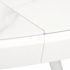 Jídelní stůl 110+40x110 cm, keramická deska bílý mramor, MDF. kov.nohy, bílý mat HT-409M WT