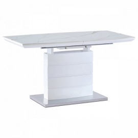 Jídelní stůl 140+40x80 cm, keramická deska bílý mramor, MDF, bílý matný lak HT-427M WT