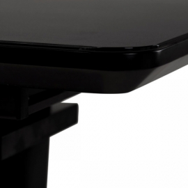 Jídelní stůl 110+40x75 cm, černá 4 mm skleněná deska, MDF, černý matný lak HT-430 BK