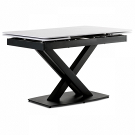 Jídelní stůl 120+30+30x80 cm, keramická deska bílý mramor, kov, černý matný lak HT-450M BK
