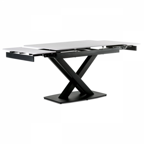 Jídelní stůl 120+30+30x80 keramická deska bílý mramor kov černý matný lak HT-450M BK 