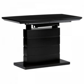 Jídelní stůl 110+40x70 cm, černá 4 mm skleněná deska, MDF, černý matný lak HT-420 BK