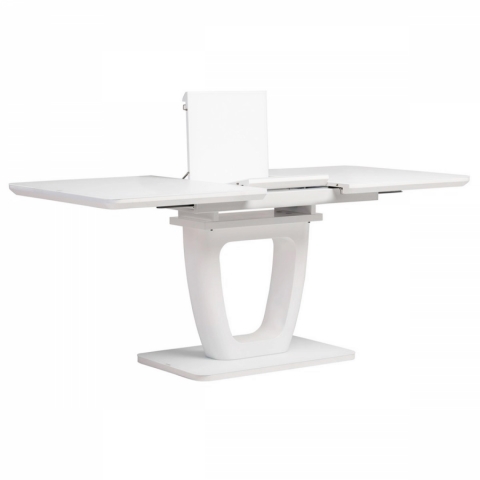 Jídelní stůl 140+40x80 bílá 4 mm skleněná deska bílý matný lak HT-432 WT