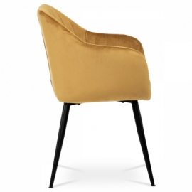 Jídelní židle žlutá matná sametová látka kovové nohy černý matný lak PIKA YEL4 