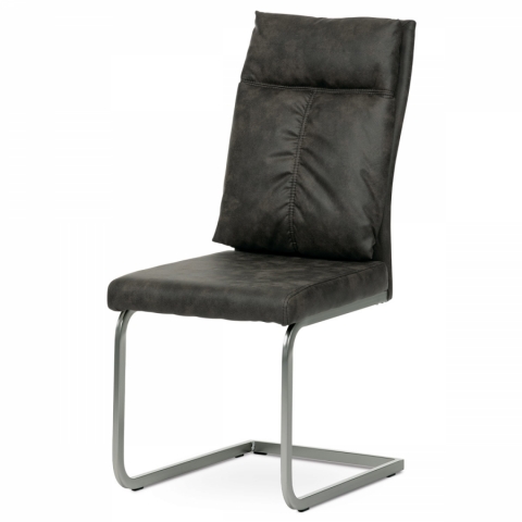 Jídelní židle šedá vintage kůže kovová podnož broušený nikl DCH-459 GREY3 