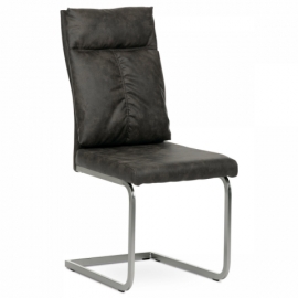 Jídelní židle, šedá látka v dekoru vintage kůže, kovová podnož, broušený nikl DCH-459 GREY3