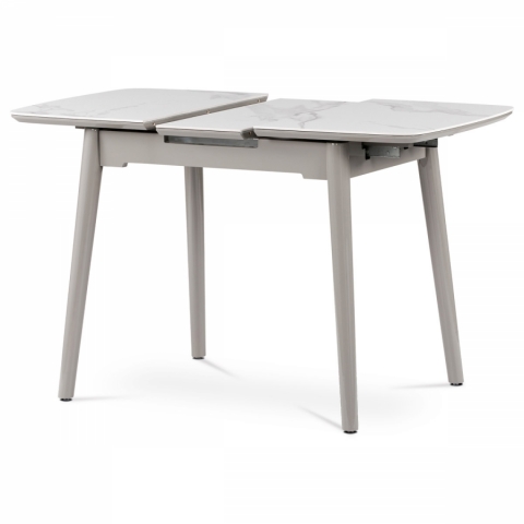 Jídelní rozkládací stůl 110+30x75 bílý mramor nohy šedý vysoký lesk HT-401M WT 
