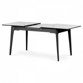 Jídelní stůl 140+40x80 cm, keramická deska bílý mramor, masiv, černý matný lak HT-402M WT