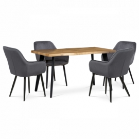 Jídelní stůl, 140x80x75 cm, MDF deska, 3D dekor divoký dub, kov, černý lak HT-840 OAK