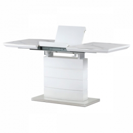 Jídelní stůl 120+40x70 cm, keramická deska bílý mramor, MDF, bílý matný lak HT-424M WT