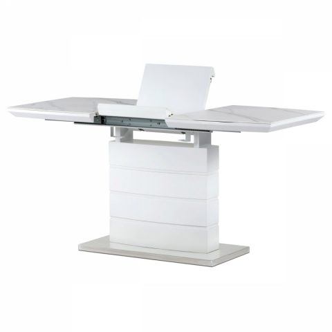 Jídelní stůl 120+40 x70 keramická deska bílý mramor bílý matný lak HT-424M WT