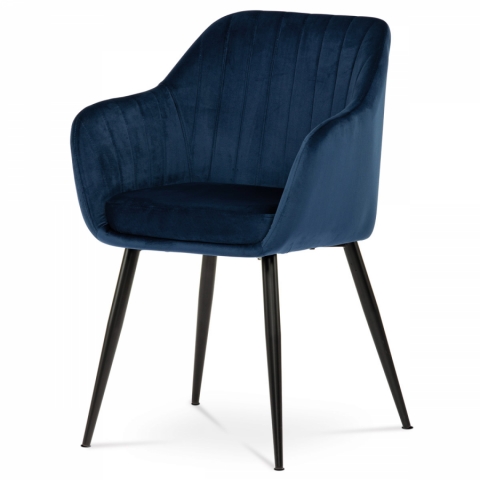 Jídelní židle modrá sametová látka kovové nohy černý matný lak PIKA BLUE4 