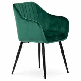 Jídelní židle, potah zelená sametová látka, kovové nohy, černý matný lak PIKA GRN4