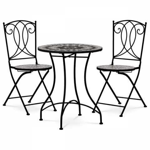 Kovový zahradní set stůl + 2 židle černý s keramickou mozaikou JF2233 SET 
