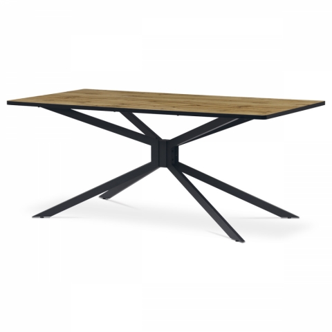 Jídelní stůl 180x90 divoký dub kovová hvězdicová podnož černý mat HT-885 OAK 