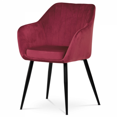 Jídelní židle červená sametová látka kovové nohy černý matný lak PIKA RED4 