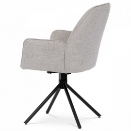 Jídelní židle krémová látka, područky, otočný mechanismus 180°, černý kov HC-522 CRM2