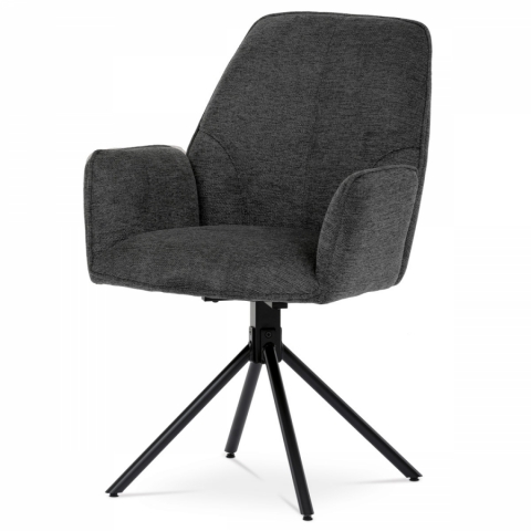 Jídelní židle tmavě šedá s područkami, otočný mechanismus 180°, černý kov HC-522 GREY2 