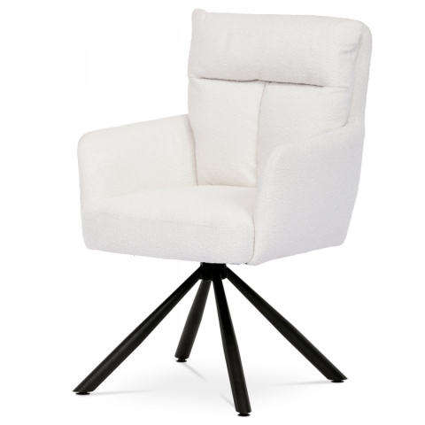 Jídelní židle bílá látka bouclé, otočný mechanismus 180°, nohy černý kov HC-541 WT2