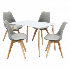 Jídelní set stůl 120x80 UNO bílý + 4 židle šedé QUATRO 4507