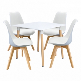 Jídelní stůl 80x80 bílý + 4 židle bílé QUATRO 