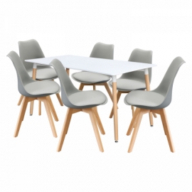 Jídelní stůl 160x90 bílý + 6 židle šedé QUATRO