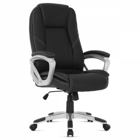 Kancelářská židle černá koženka, plast ve stříbrné, kolečka pro tvrdé podlahy KA-Y282 BK 
