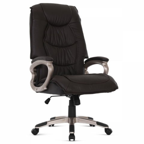 Kancelářská židle tmavě hnedá kůže, područka champagne, KA-Y293 BR 