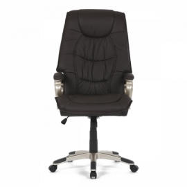 Kancelářská židle, tmavě hnedá kůže, plast v barvě champagne, kolečka pro tvrdé podlahy KA-Y293 BR