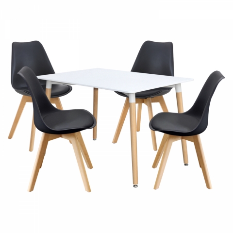 Jídelní stůl 120x80 UNO bílý + 4 židle černé QUATRO 4505